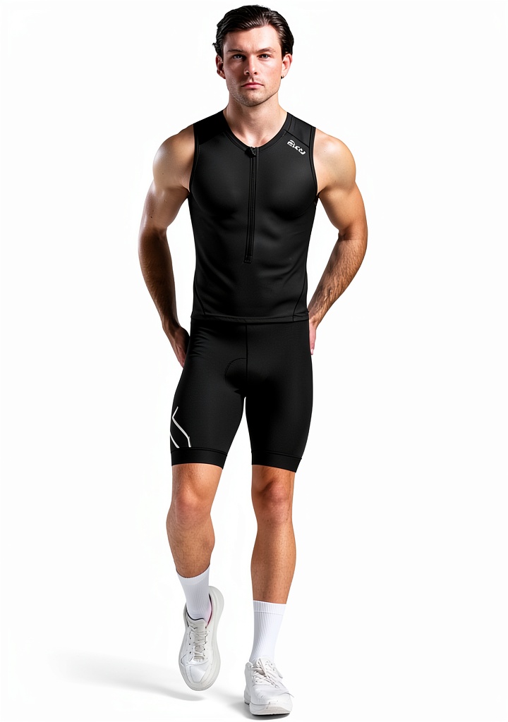 Installing 2XU Triathlon Skinsuit Men 235gsm Stretch on a wooden desk