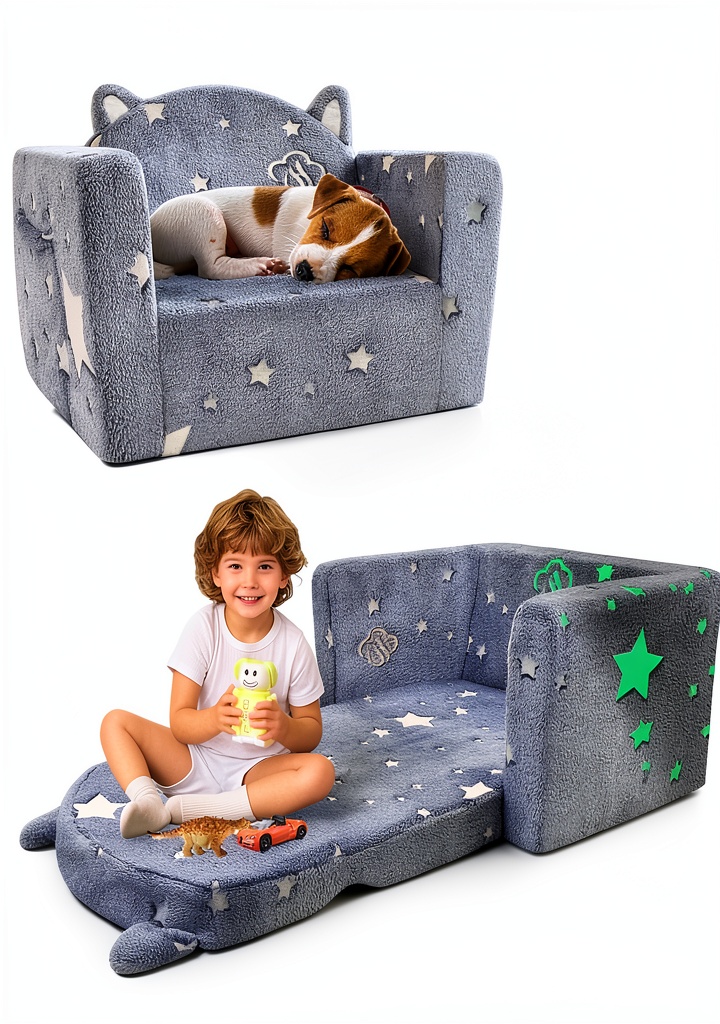 Mosucoirl convertible grey sofa in a bright playroom