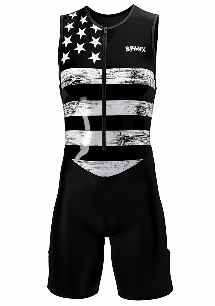 Installing Sparx Sports Men's Triathlon Suit Italian Fabric on a wooden desk