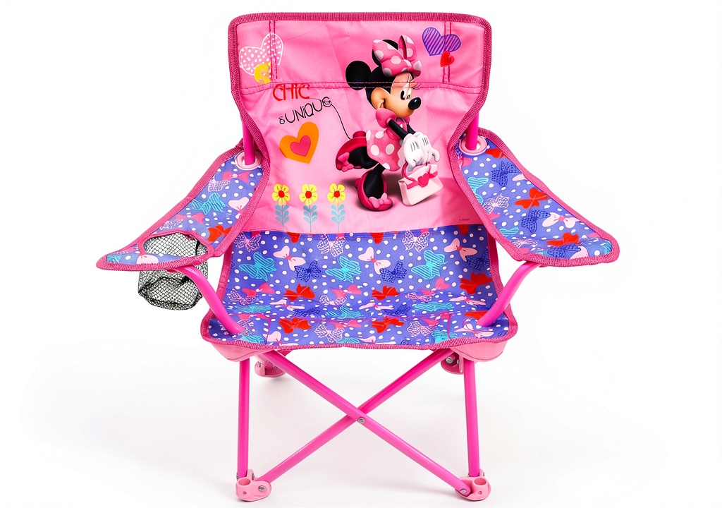 Child sitting in Minnie Camp Chair at a campsite