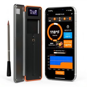 Smart Wireless Meat Thermometer with Thinnest Probe, Magnetic Bluetooth Food Thermometer, Remote Tracking and Real-Time Readings from Apps, for iOS and Android, for BBQ, Grill, Smoker-0