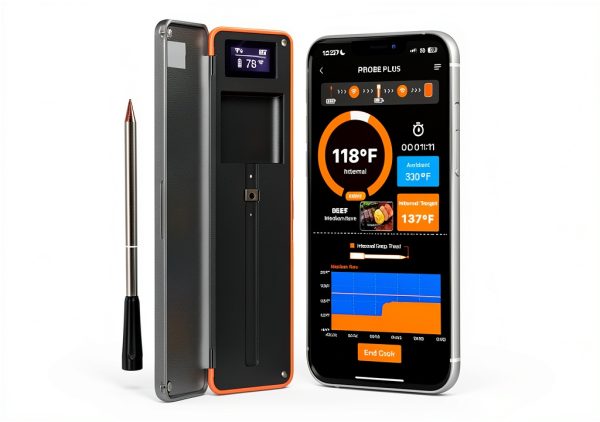 Smart Wireless Meat Thermometer with Thinnest Probe, Magnetic Bluetooth Food Thermometer, Remote Tracking and Real-Time Readings from Apps, for iOS and Android, for BBQ, Grill, Smoker-0