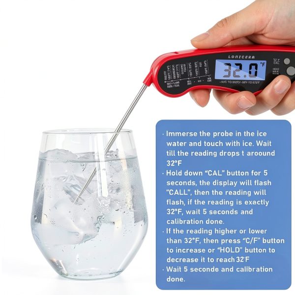 Lonicera Meat Thermometer Waterproof Instant‑Read Foldable Probe Red-4