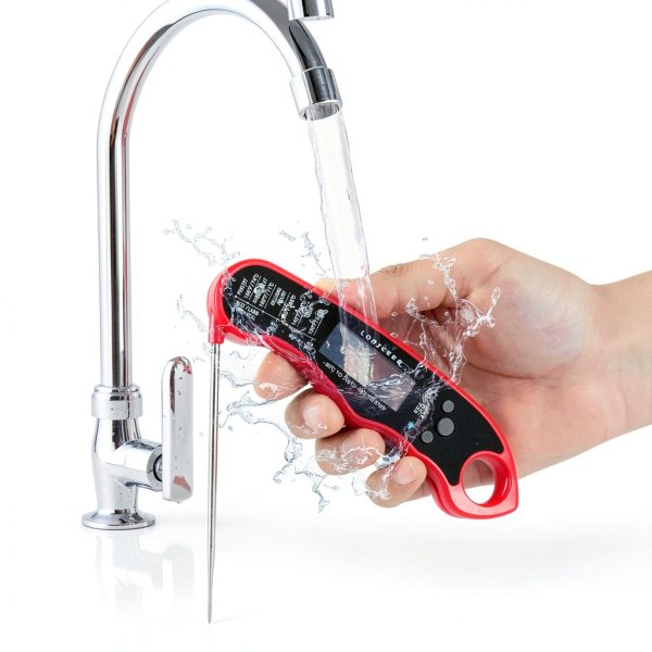 Lonicera Meat Thermometer Waterproof Instant‑Read Foldable Probe Red-3
