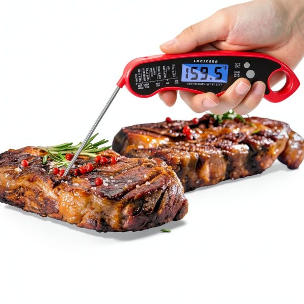 Lonicera Meat Thermometer Waterproof Instant‑Read Foldable Probe Red-1